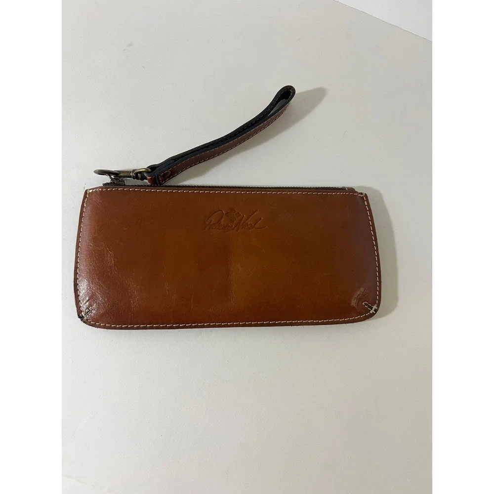 Patricia Nash Brown Leather Wristlet Wallet‎ W Zipper 4 x 9.5